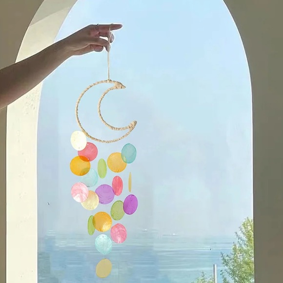 Natural bamboo colorful capiz shell wind chime - Picture 2 of 2